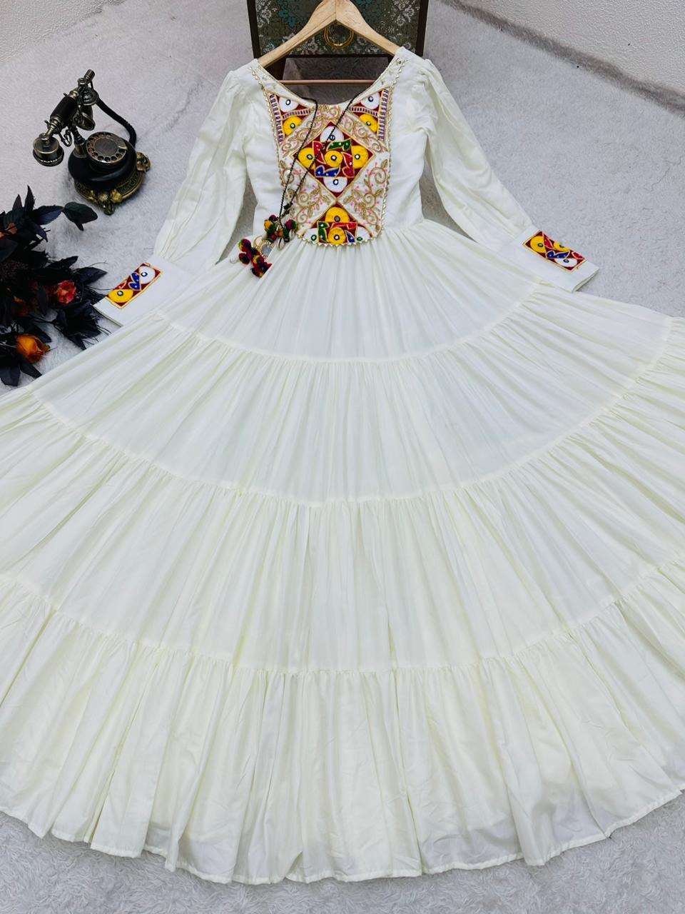 White Designer Gown for Navaratri Celebrations