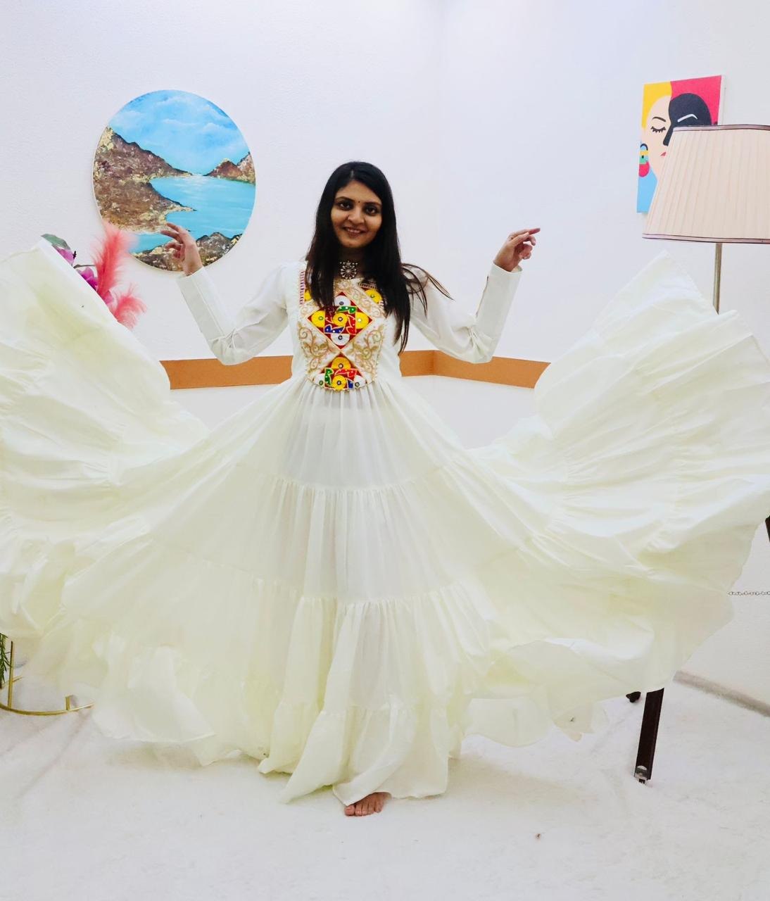 White Designer Gown for Navaratri Celebrations