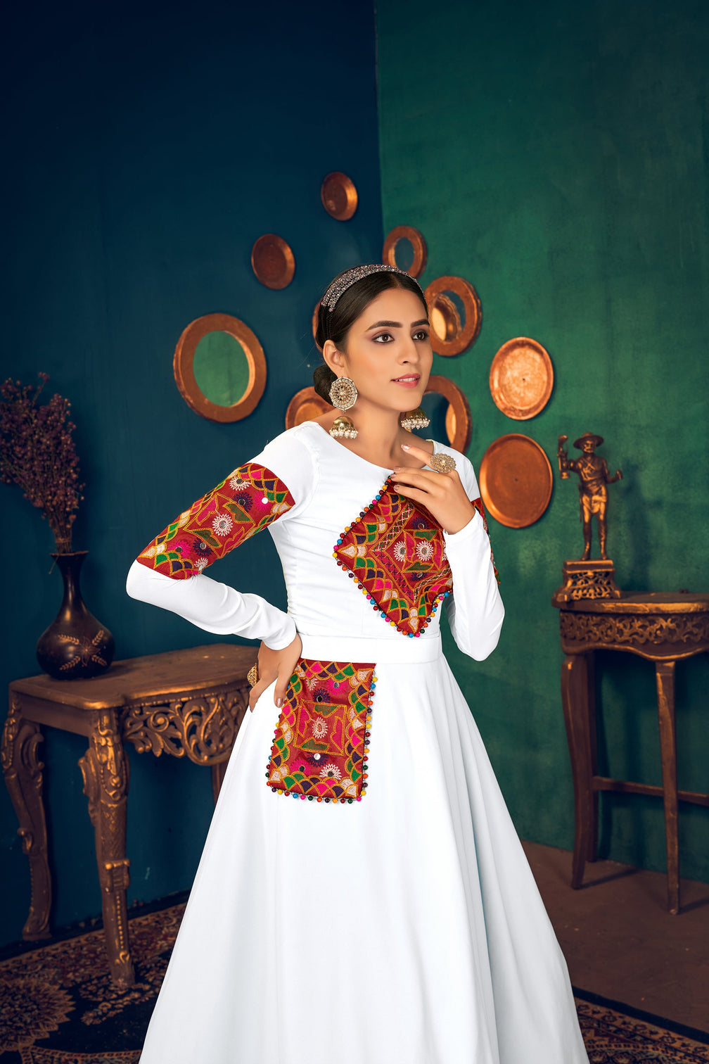 White Embroidered Georgette Evening Long Gown Semi Stitched