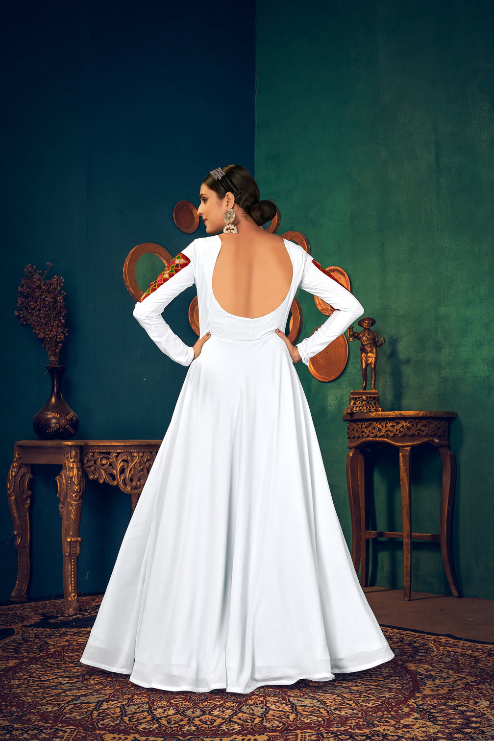 White Embroidered Georgette Evening Long Gown Semi Stitched