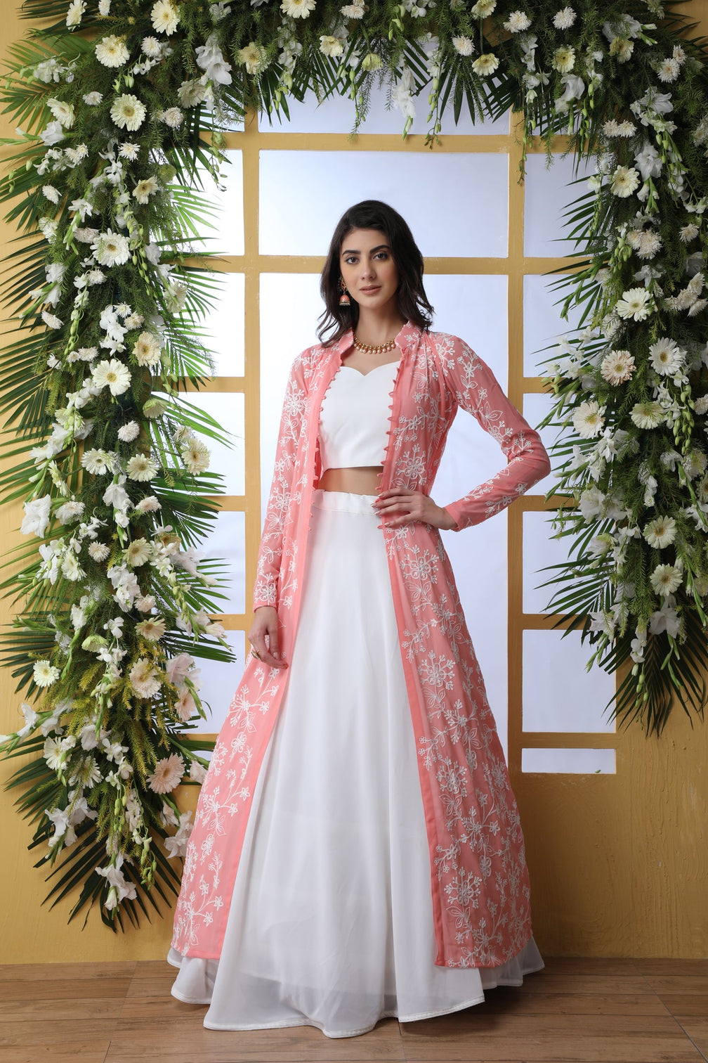 Pink Embroidered Georgette Semi Stitched Lehenga