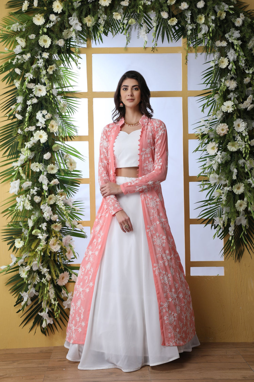 Pink Embroidered Georgette Semi Stitched Lehenga