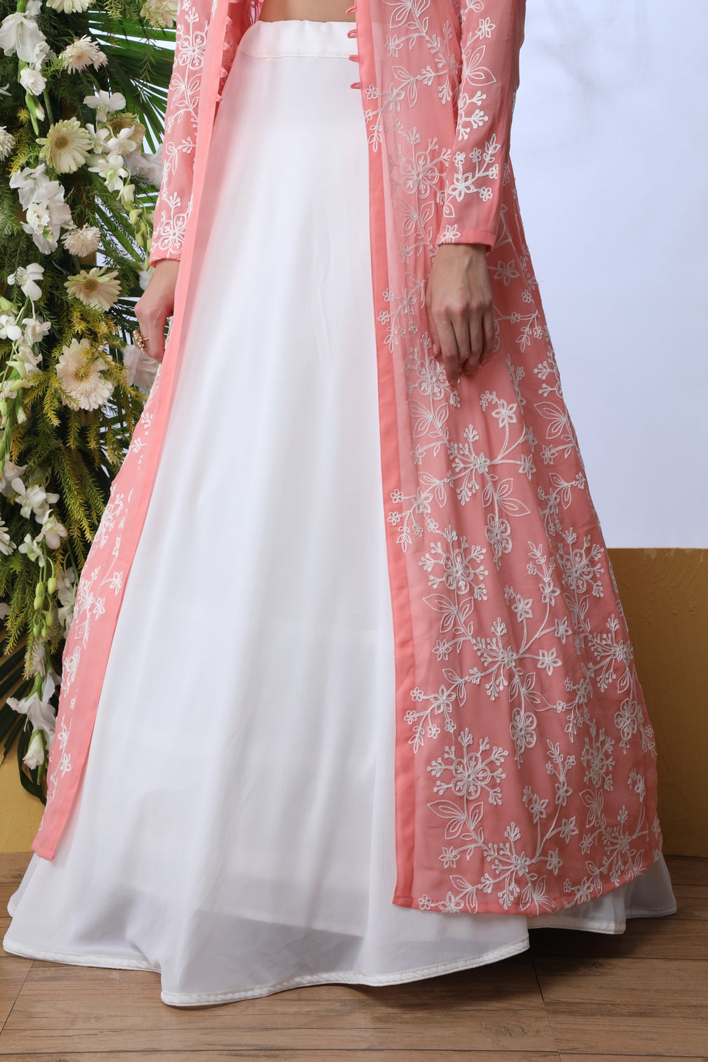 Pink Embroidered Georgette Semi Stitched Lehenga