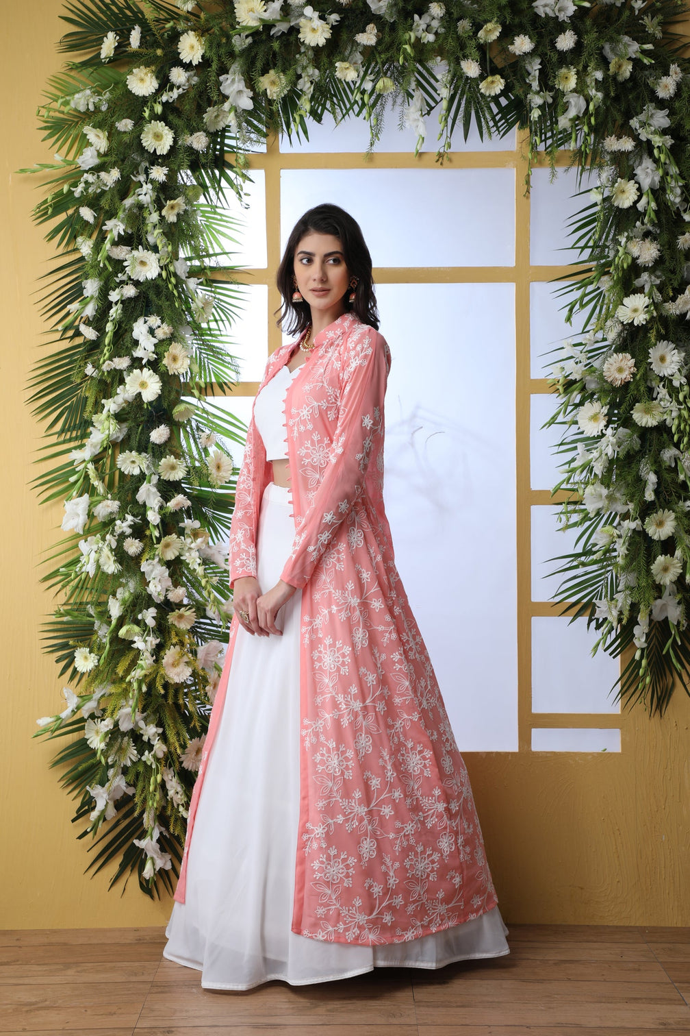 Pink Embroidered Georgette Semi Stitched Lehenga