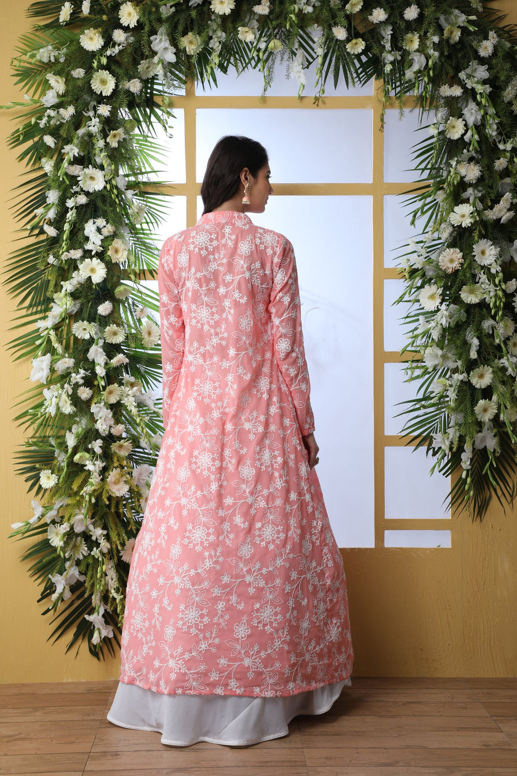 Pink Embroidered Georgette Semi Stitched Lehenga