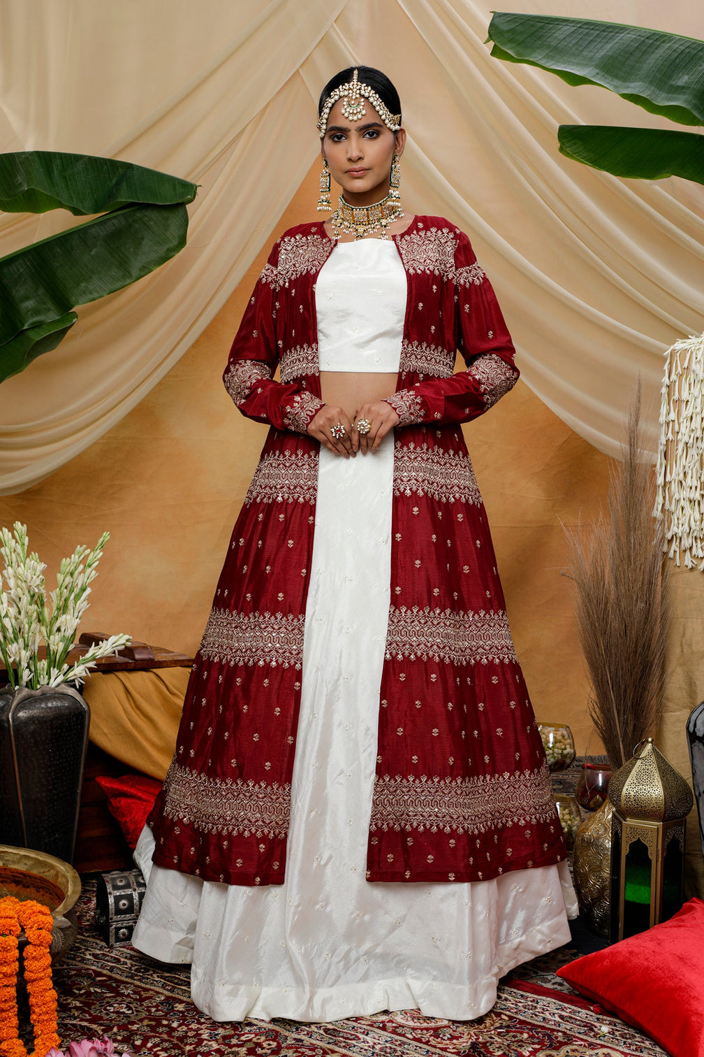 White Lehenga Choli With Designer Koti And Thread With Sequence Embroidered Work Bridesmaid, Wedding, Party, Bollywood Designer Lehenga