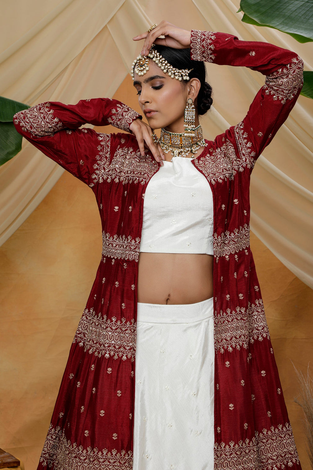 White Lehenga Choli With Designer Koti And Thread With Sequence Embroidered Work Bridesmaid, Wedding, Party, Bollywood Designer Lehenga
