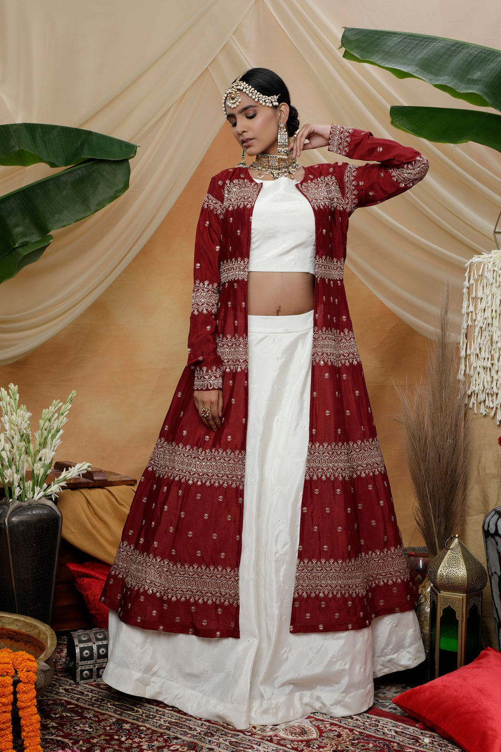 White Lehenga Choli With Designer Koti And Thread With Sequence Embroidered Work Bridesmaid, Wedding, Party, Bollywood Designer Lehenga