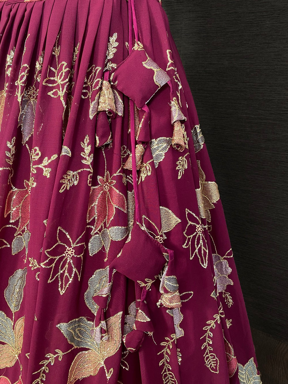 Wine Color Thread And Sequins Embroidered Work Georgette Lehengha Choli
