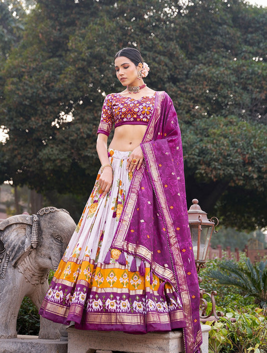 Wine Dola Silk Lehenga Choli with Floral & Patola Print