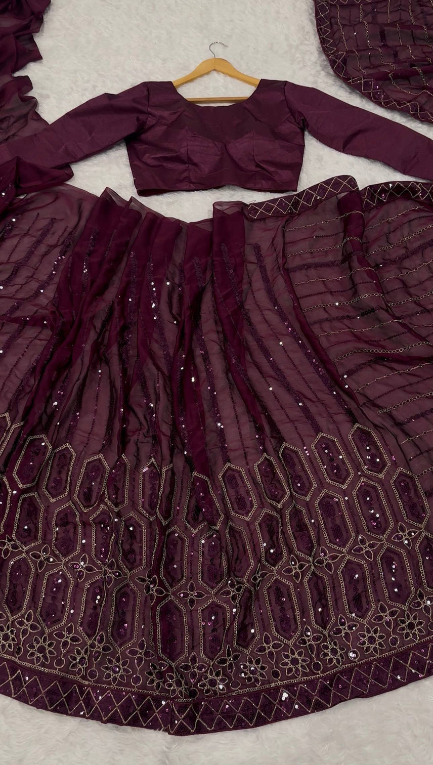 Wine Elegant Kasturi Silk Saree with Sequins & Thread Work