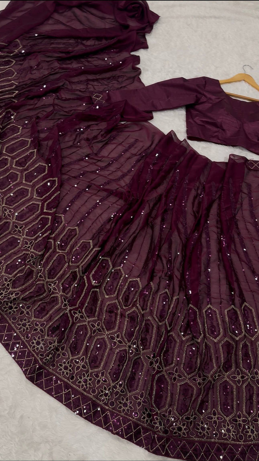 Wine Elegant Kasturi Silk Saree with Sequins & Thread Work