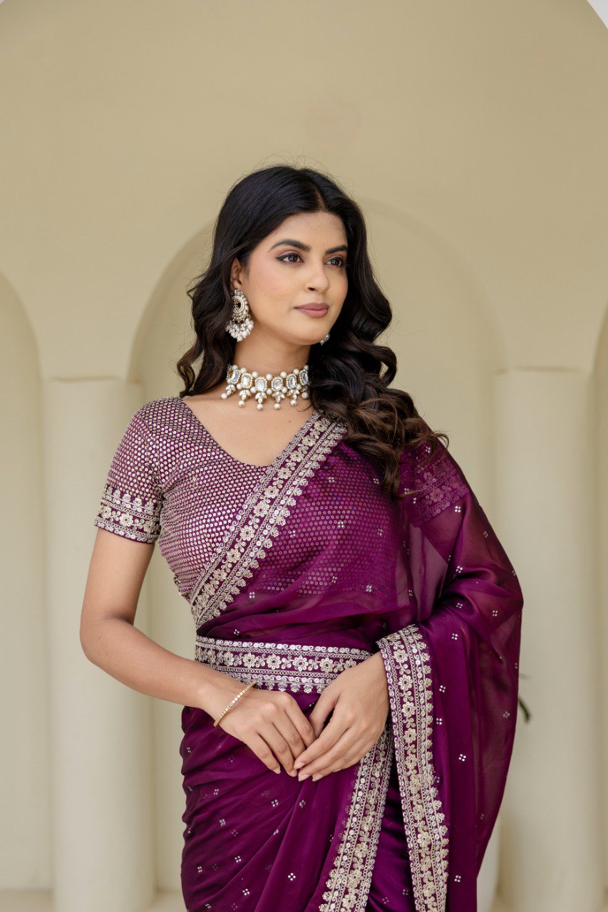 Wine Royal Kasturi Silk Saree with Zari, Dori, Foil & 4mm Sequins Work – Festive Edition