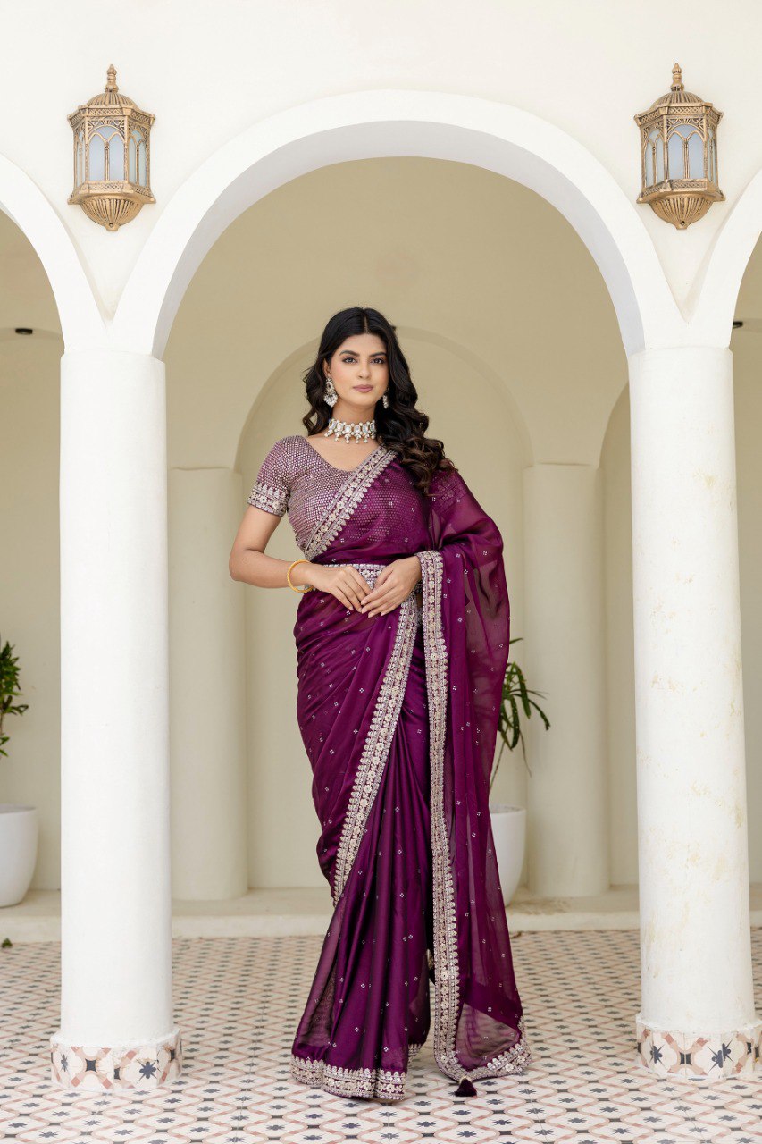Wine Royal Kasturi Silk Saree with Zari, Dori, Foil & 4mm Sequins Work – Festive Edition