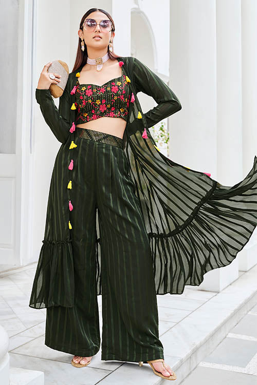 Wonderful Olive Color Silk Readymade Palazzo with Koti Style Collection