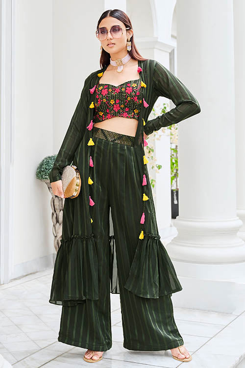 Wonderful Olive Color Silk Readymade Palazzo with Koti Style Collection
