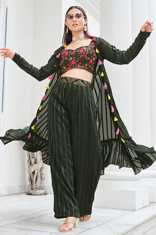 Wonderful Olive Color Silk Readymade Palazzo with Koti Style Collection