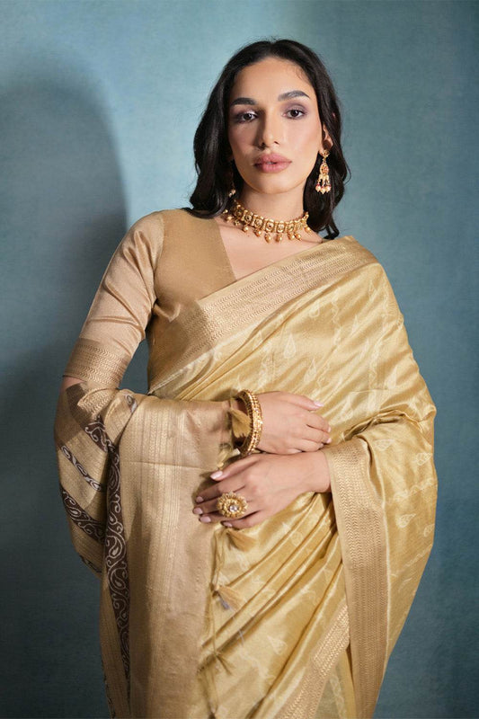 Cream Silk Blend Saree With Blouse Piece Cream