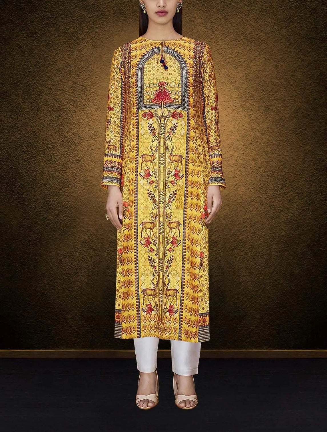 Yellow Color Designer Kurti with Printed Work of Cotton Poly Material for Women