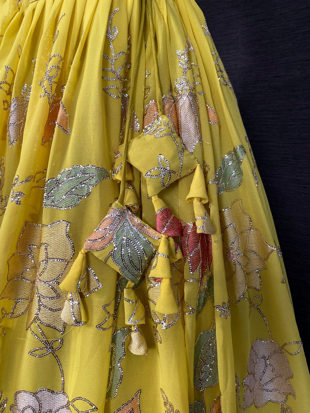 Yellow Color Sequins And Thread Embroidery Work Georgette Lehenga Choli