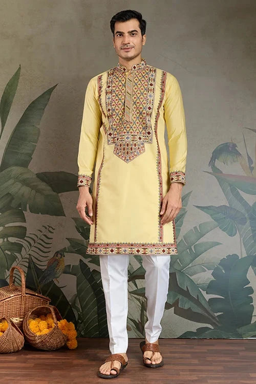 Yellow Embroidered Kurta for Haldi & Celebrations