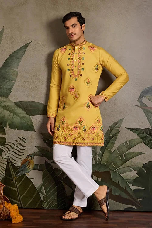 Men’s Traditional Yellow Kurta for Haldi Ceremony