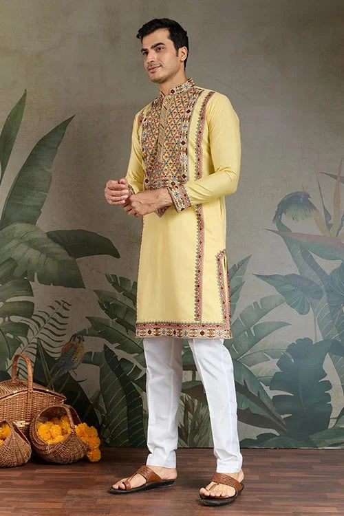 Yellow Embroidered Kurta for Haldi & Celebrations