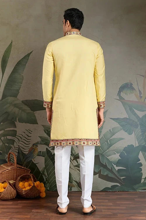 Yellow Embroidered Kurta for Haldi & Celebrations