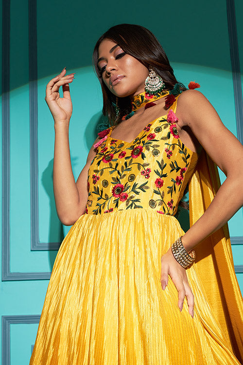 Yellow Color Embroidered Ready to Wear Anarkali Gown Collection