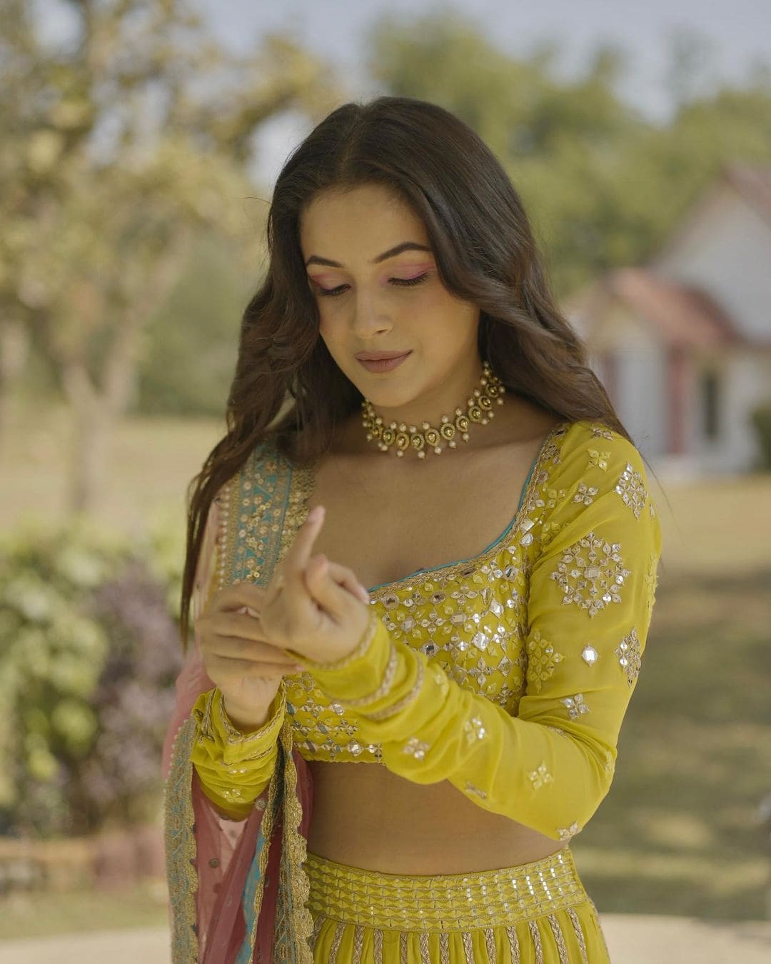 Yellow Designer Embroidered Lehenga Choli In Georgette For Bridal Marriage Mehendi Sangeet Party Wear