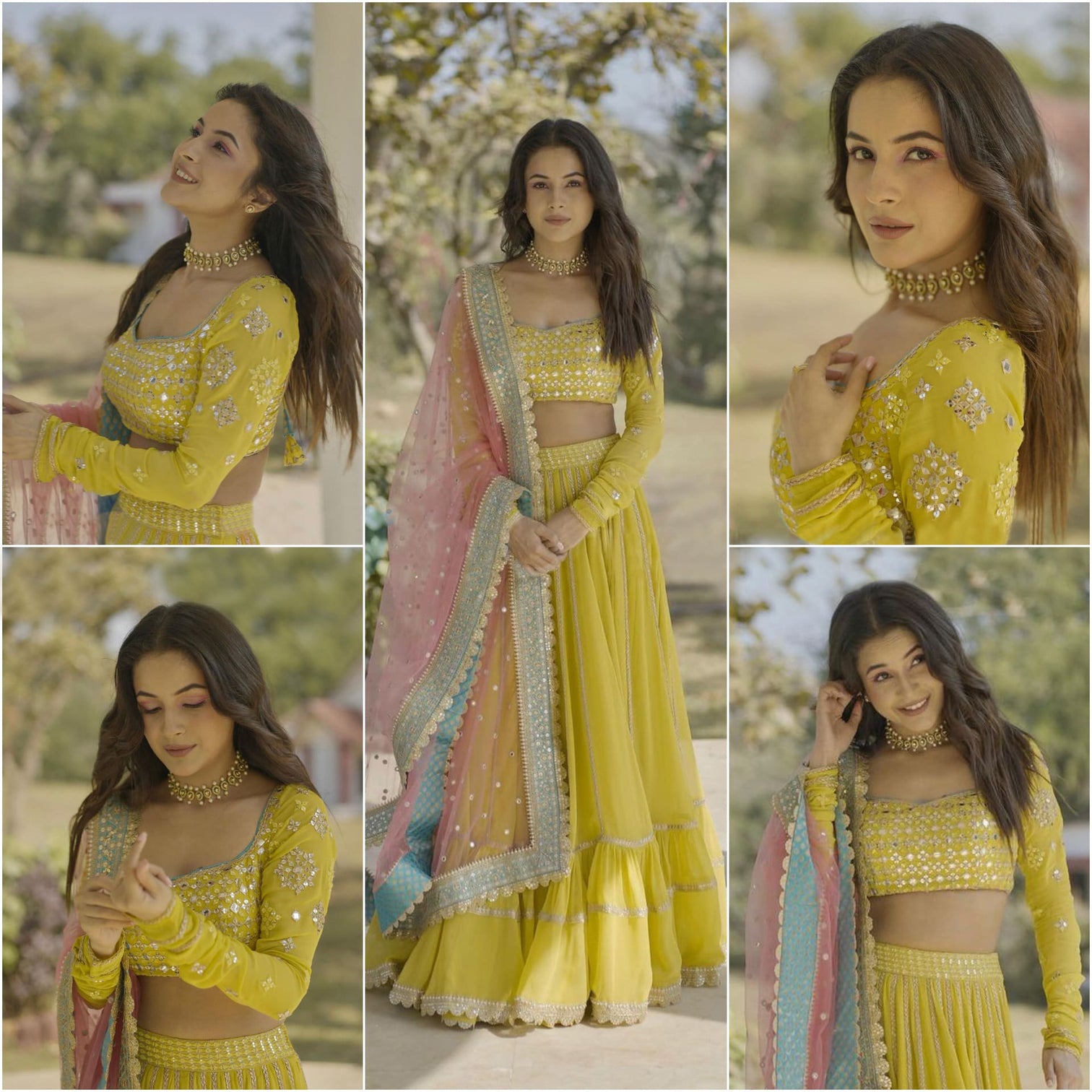 Yellow Designer Embroidered Lehenga Choli In Georgette For Bridal Marriage Mehendi Sangeet Party Wear
