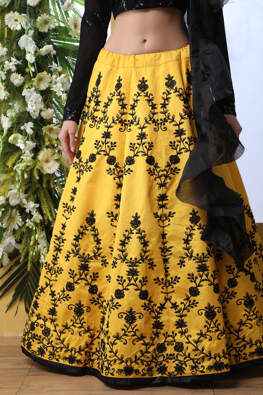 Yellow Embroidered Art Silk Lehenga Choli With Ruffle Dupatta