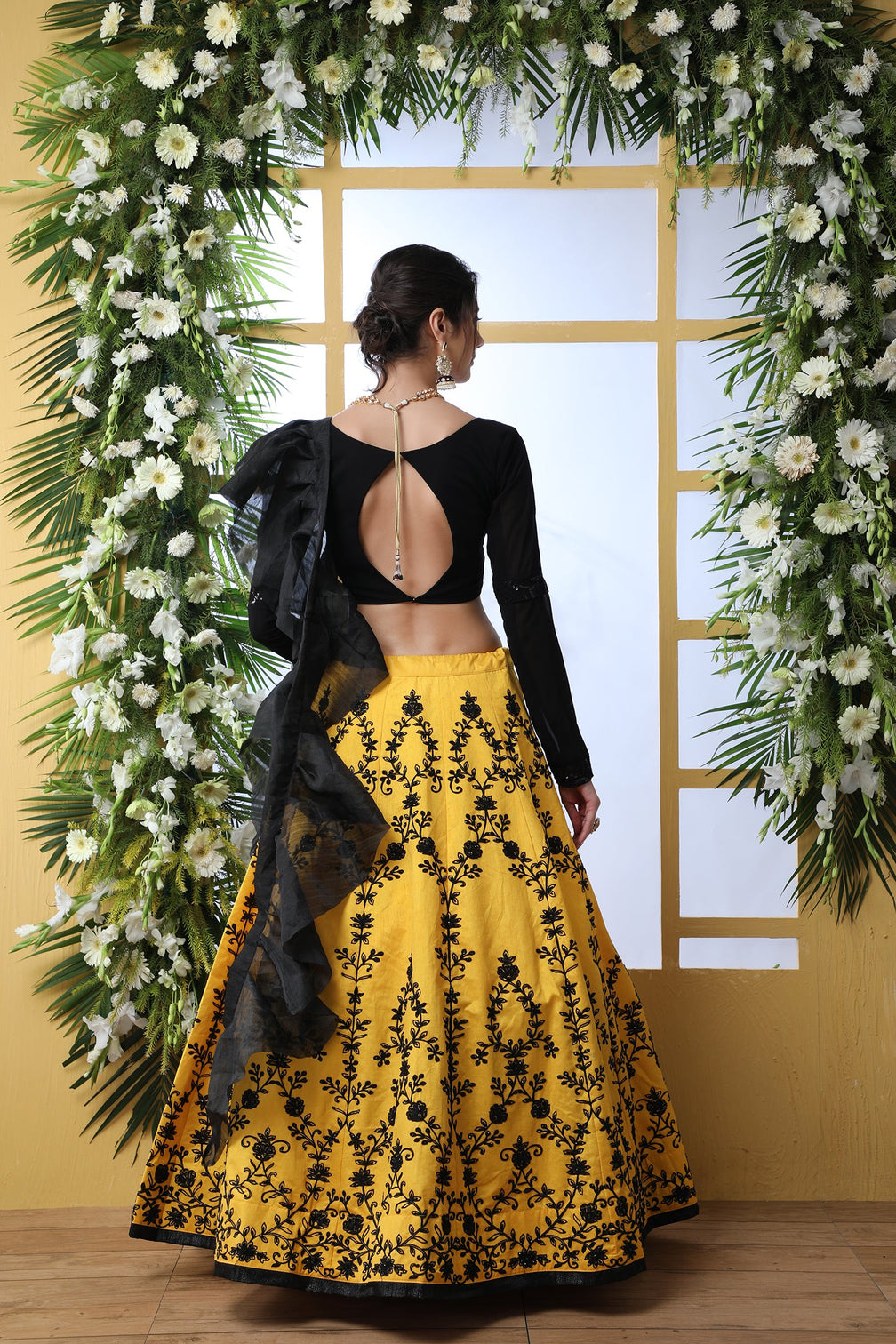 Yellow Embroidered Art Silk Lehenga Choli With Ruffle Dupatta