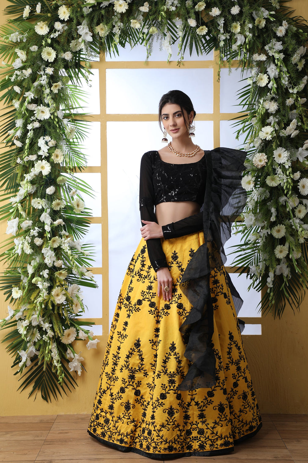 Yellow Embroidered Art Silk Lehenga Choli With Ruffle Dupatta