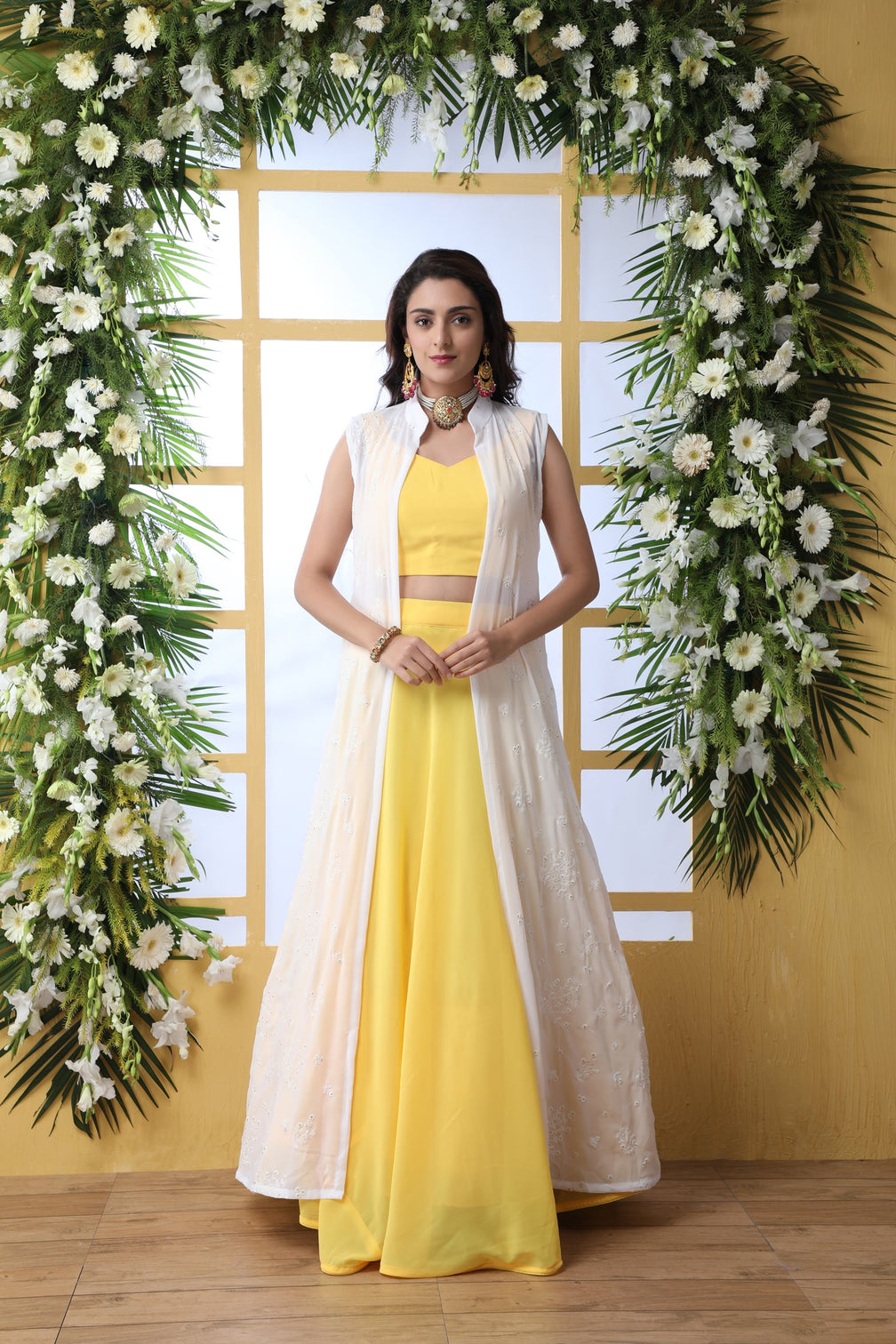 Yellow Embroidered Georgette Semi Stitched Lehenga