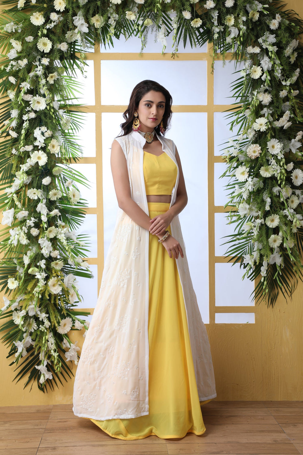 Yellow Embroidered Georgette Semi Stitched Lehenga