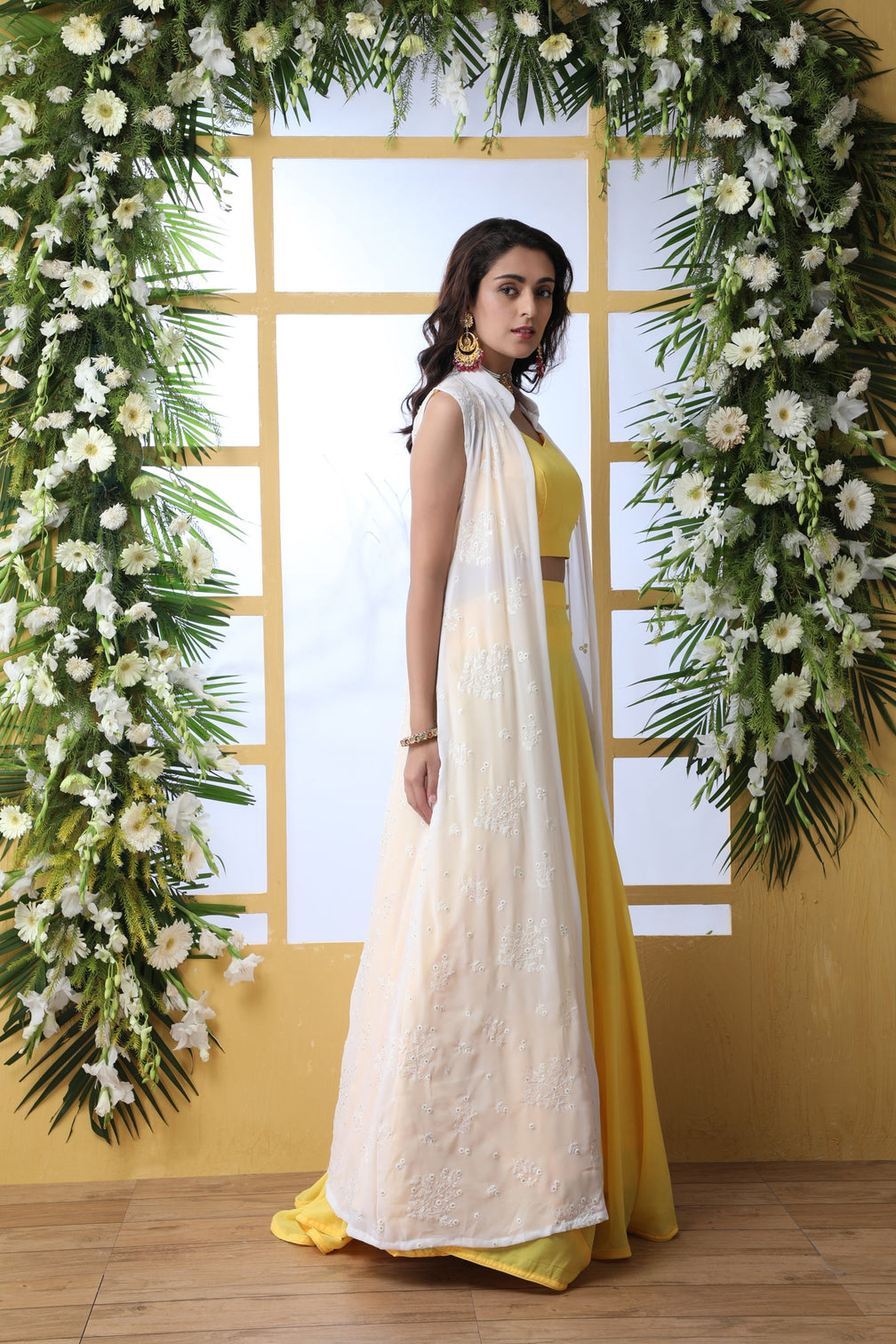 Yellow Embroidered Georgette Semi Stitched Lehenga