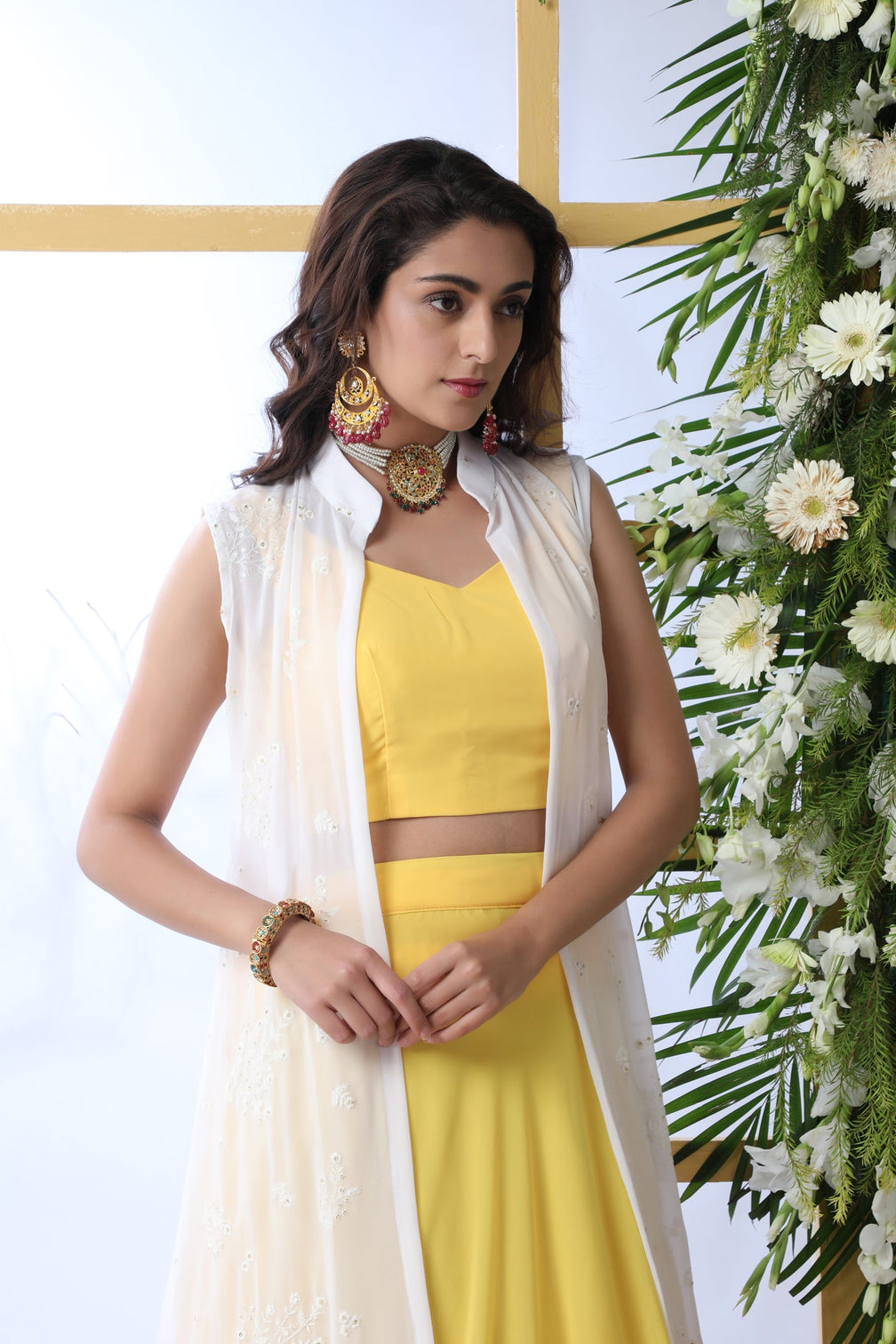 Yellow Embroidered Georgette Semi Stitched Lehenga