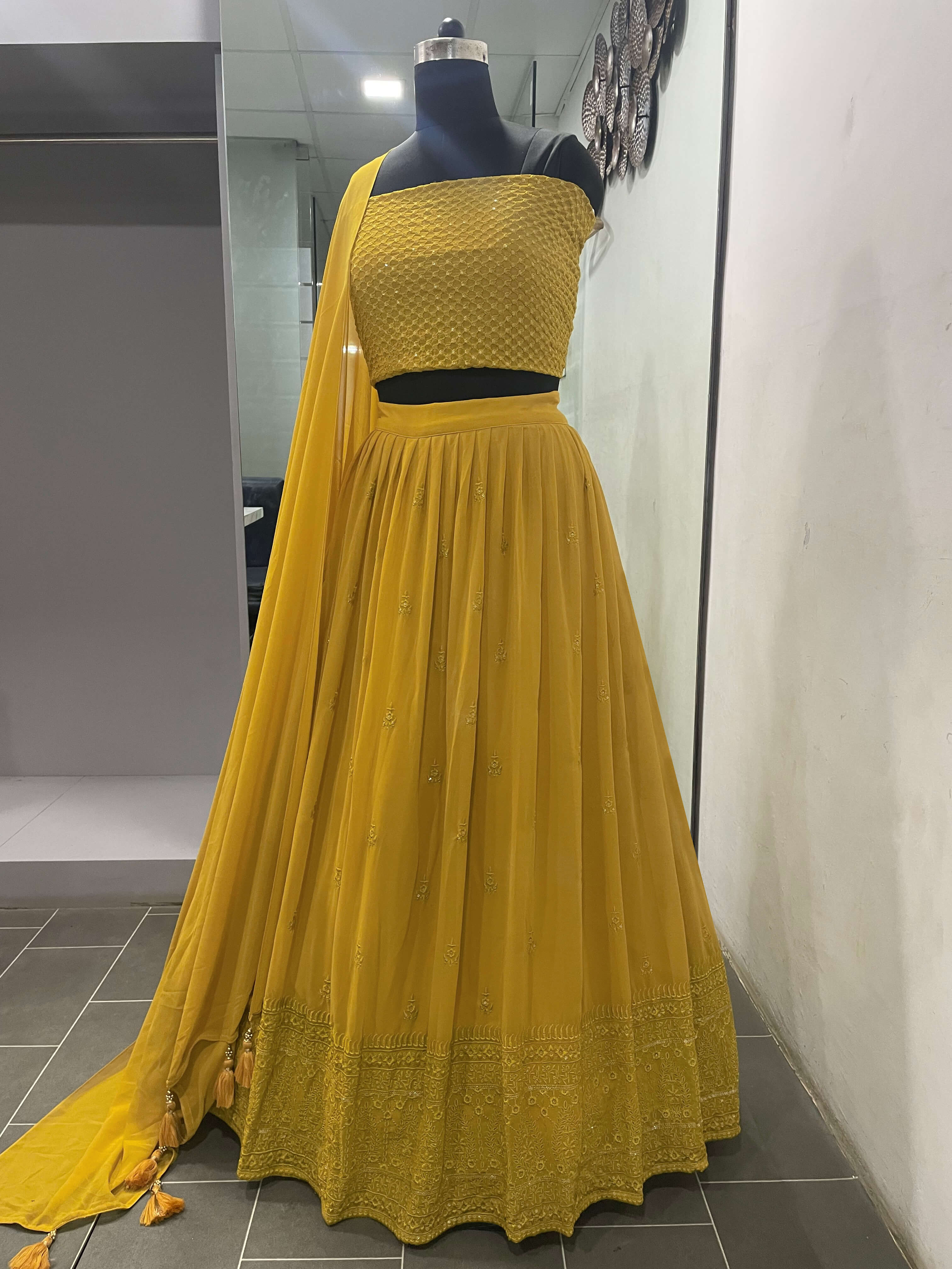 Yellow Lehenga Choli in Georgette With Sequence and Thread Work