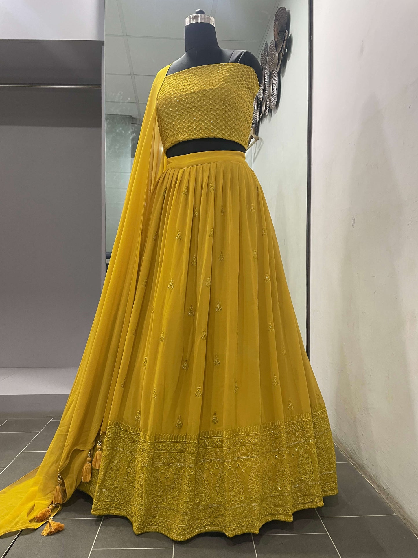 Yellow Lehenga Choli in Georgette With Sequence and Thread Work