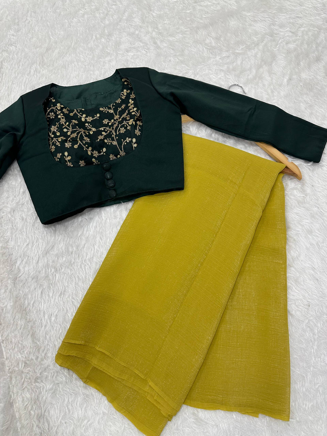 Yellow Sleeveless Charm, Jacketed Grace – Sparkle Silk Saree Set with Kasturi Silk Blouse & Koti