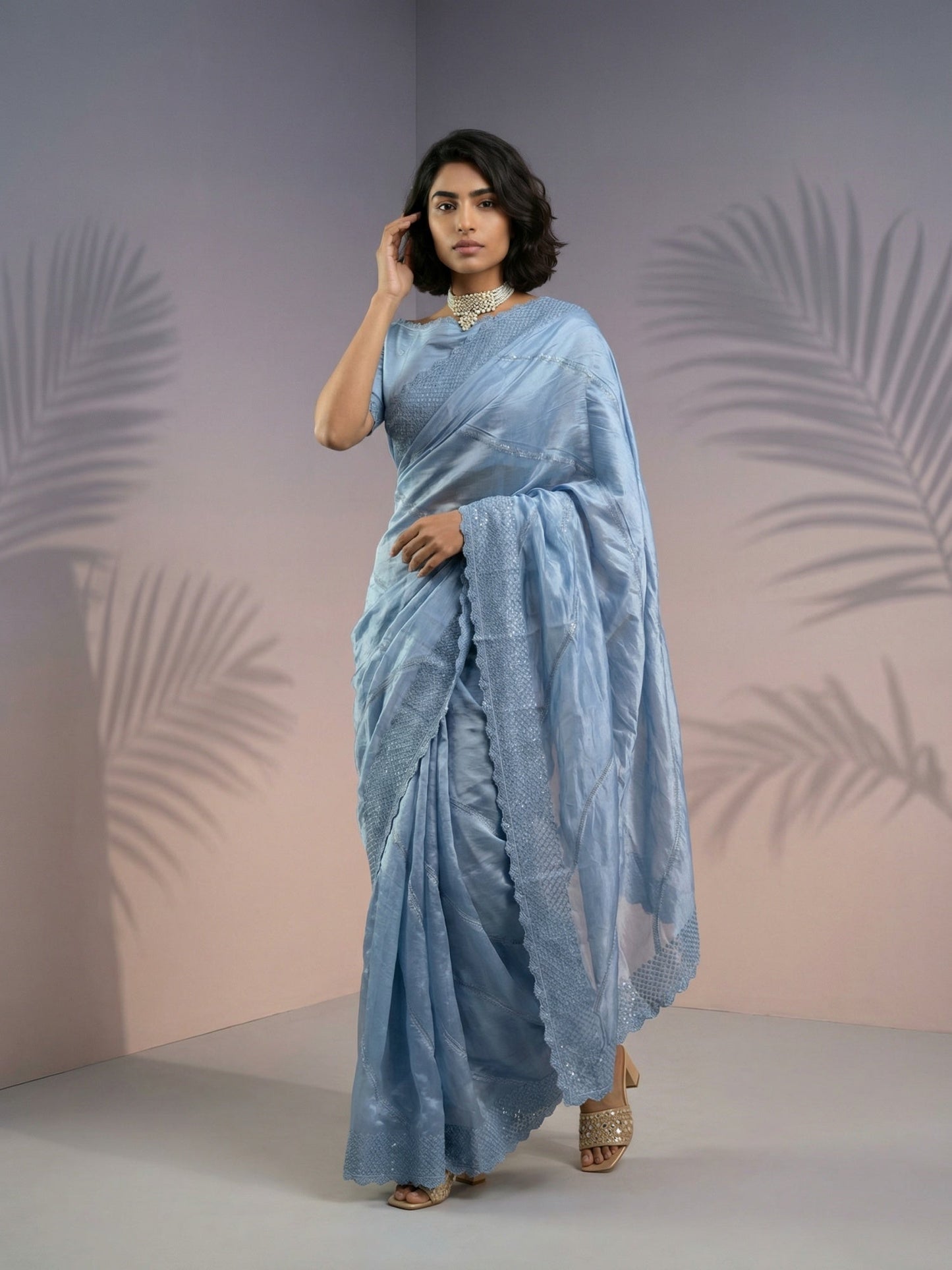 Pure Raspberry Silk Embroidered Saree with Leheriya Work and Sequin Border  Lightweight Festive Silk Saree with Blouse