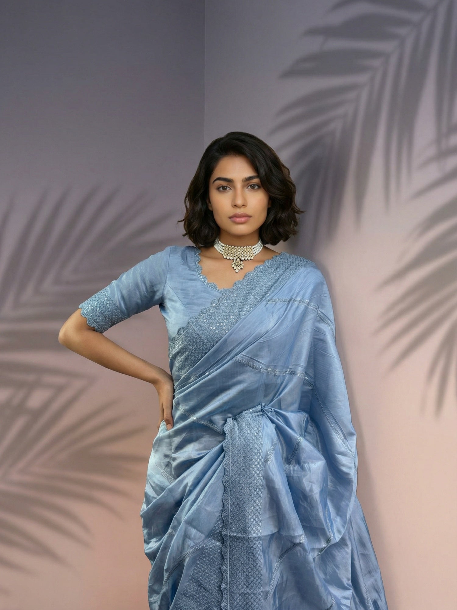 Pure Raspberry Silk Embroidered Saree with Leheriya Work and Sequin Border  Lightweight Festive Silk Saree with Blouse