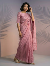 Pure Raspberry Silk Embroidered Saree with Leheriya Work and Sequin Border  Lightweight Festive Silk Saree with Blouse