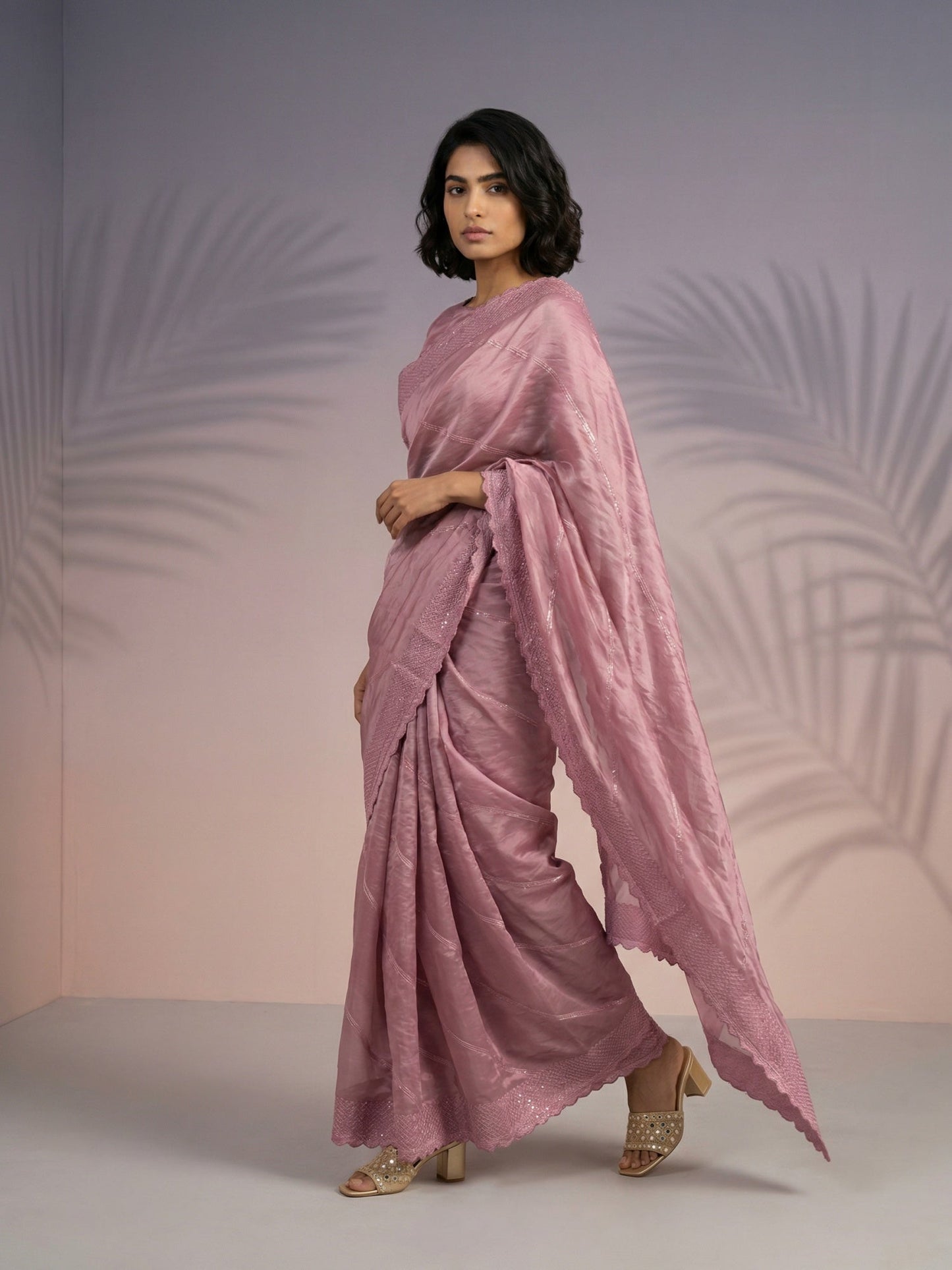 Pure Raspberry Silk Embroidered Saree with Leheriya Work and Sequin Border  Lightweight Festive Silk Saree with Blouse
