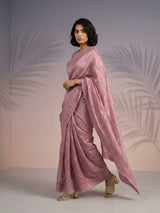 Pure Raspberry Silk Embroidered Saree with Leheriya Work and Sequin Border  Lightweight Festive Silk Saree with Blouse