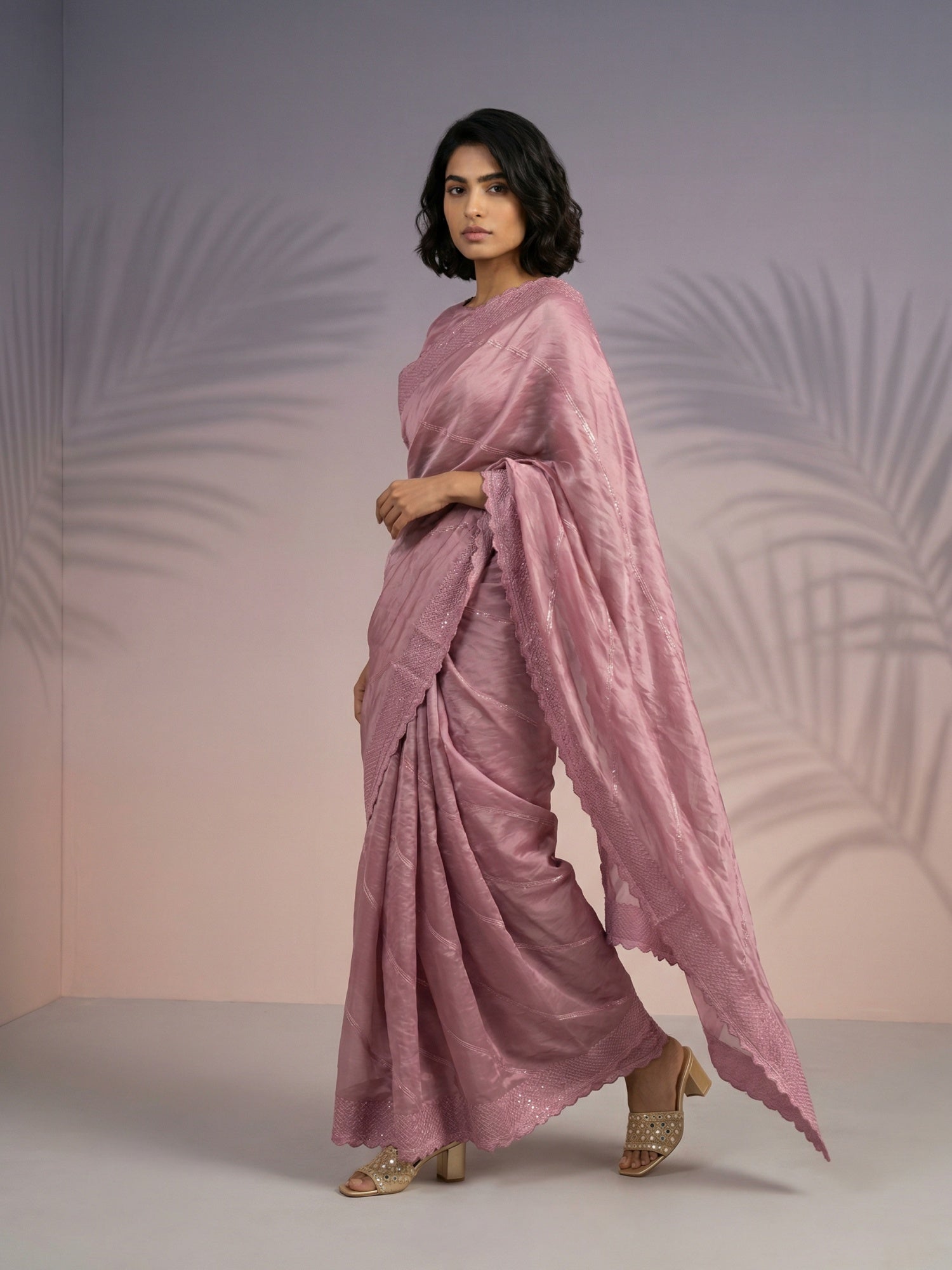 Pure Raspberry Silk Embroidered Saree with Leheriya Work and Sequin Border  Lightweight Festive Silk Saree with Blouse