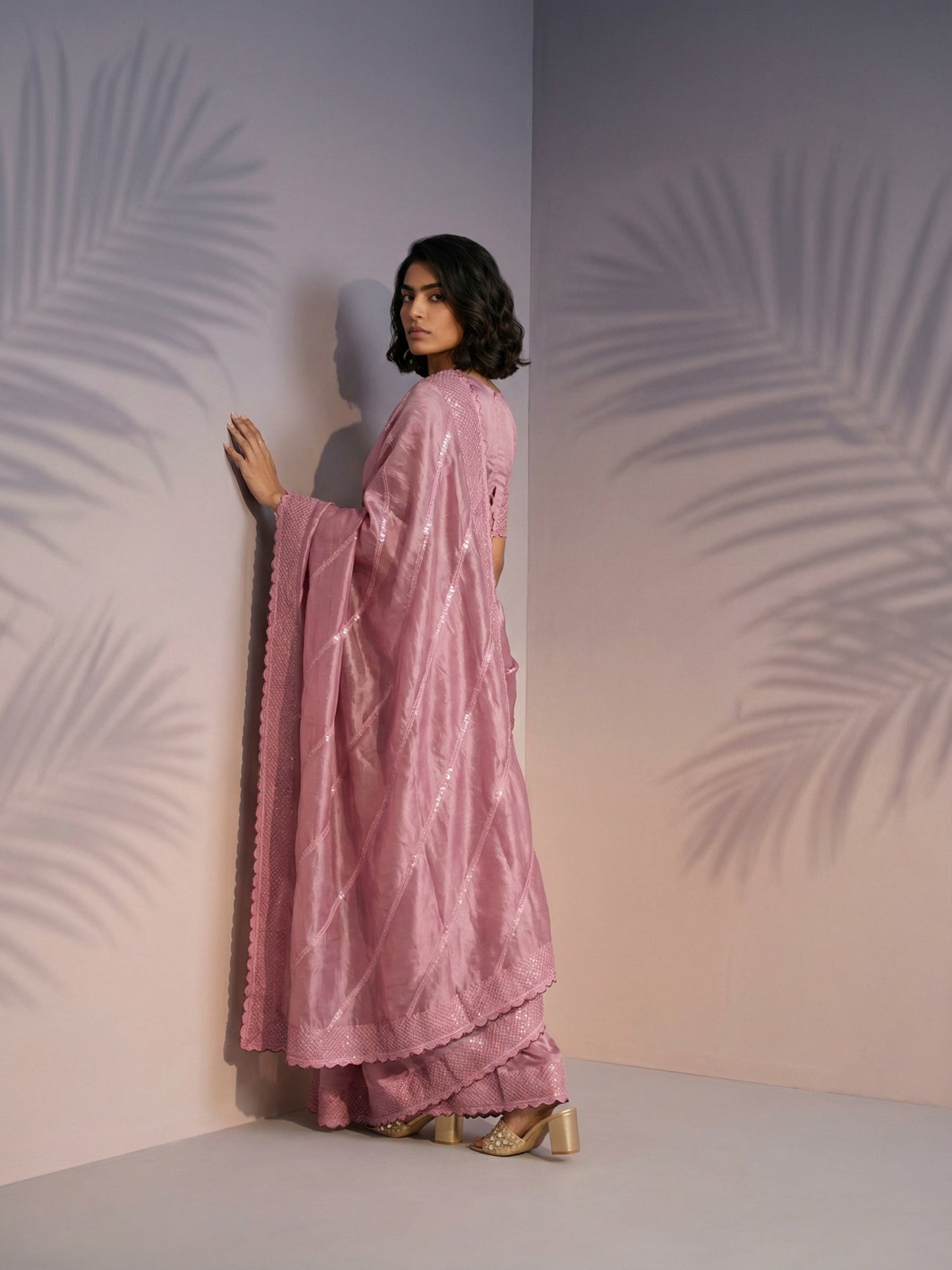 Pure Raspberry Silk Embroidered Saree with Leheriya Work and Sequin Border  Lightweight Festive Silk Saree with Blouse