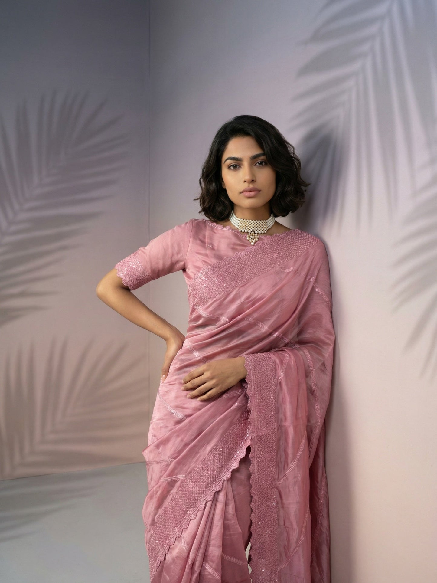 Pure Raspberry Silk Embroidered Saree with Leheriya Work and Sequin Border  Lightweight Festive Silk Saree with Blouse