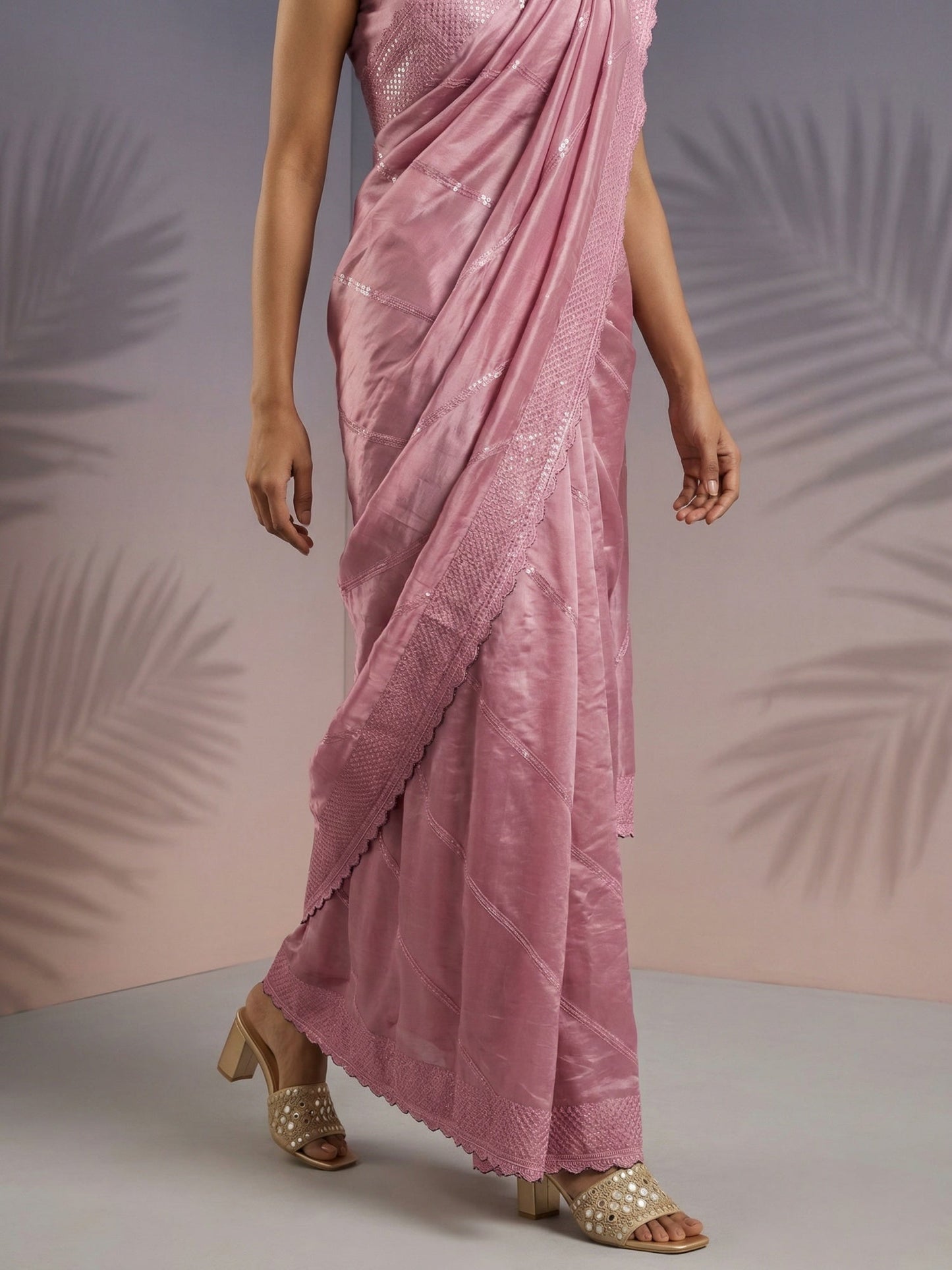 Pure Raspberry Silk Embroidered Saree with Leheriya Work and Sequin Border  Lightweight Festive Silk Saree with Blouse